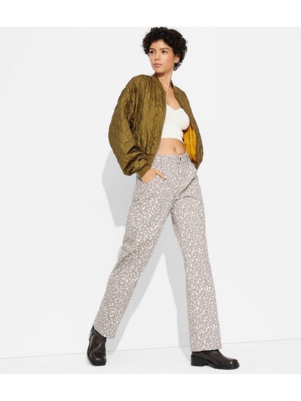 wild fable Light Gray Printed Straight-Leg Jeans
